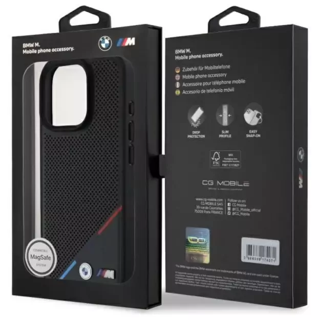BMW M Perforated Tricolor Line MagSafe Case for iPhone 16 Pro Max - Black 14
