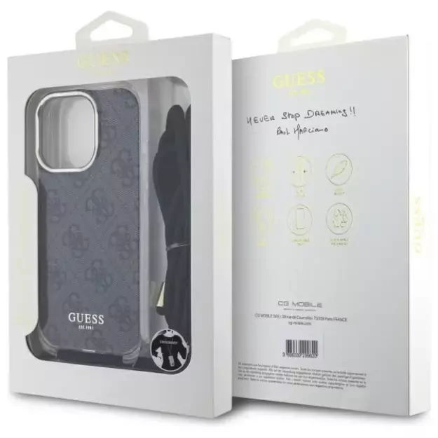 Guess Crossbody Cord 4G Print Case with Lanyard for iPhone 16 Pro - Black 14