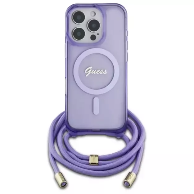 Guess Crossbody Cord Script MagSafe Case for iPhone 16 Pro Max - Purple 1