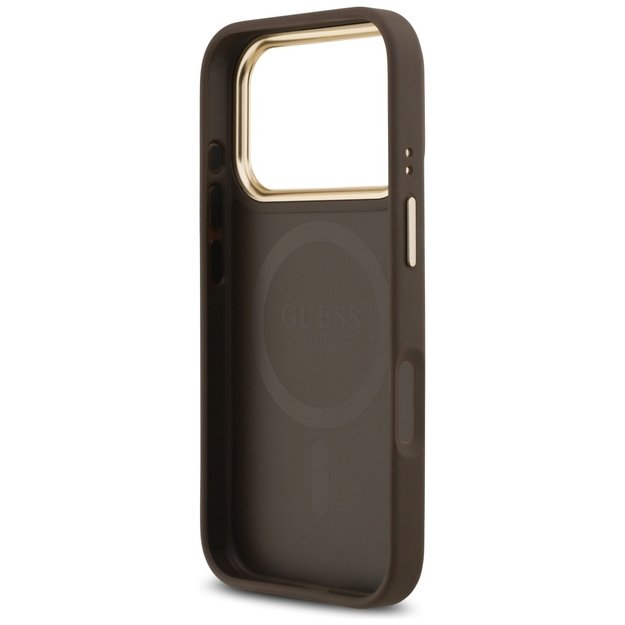 Guess 4G Strass Logo &amp  Big Strap Metal Buttons MagSafe Case for iPhone 17 Pro - Brown 6