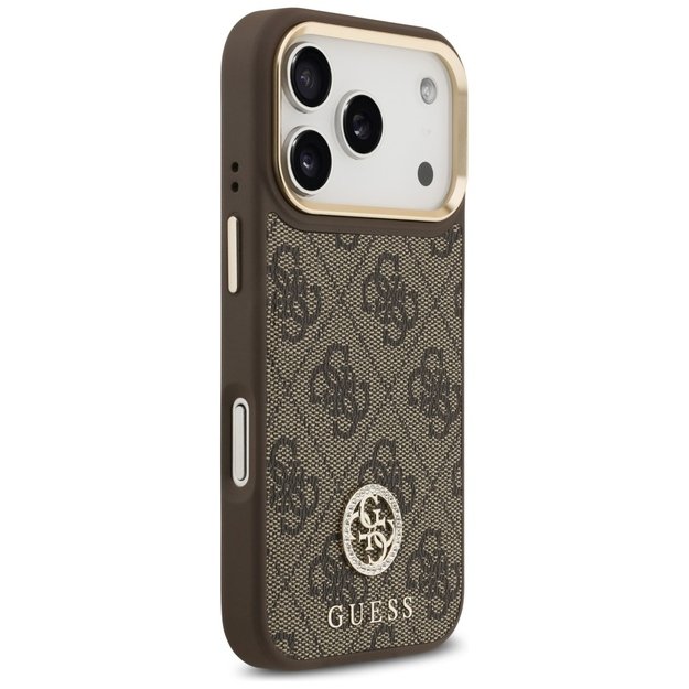 Guess 4G Strass Logo &amp  Big Strap Metal Buttons MagSafe Case for iPhone 17 Pro - Brown 3