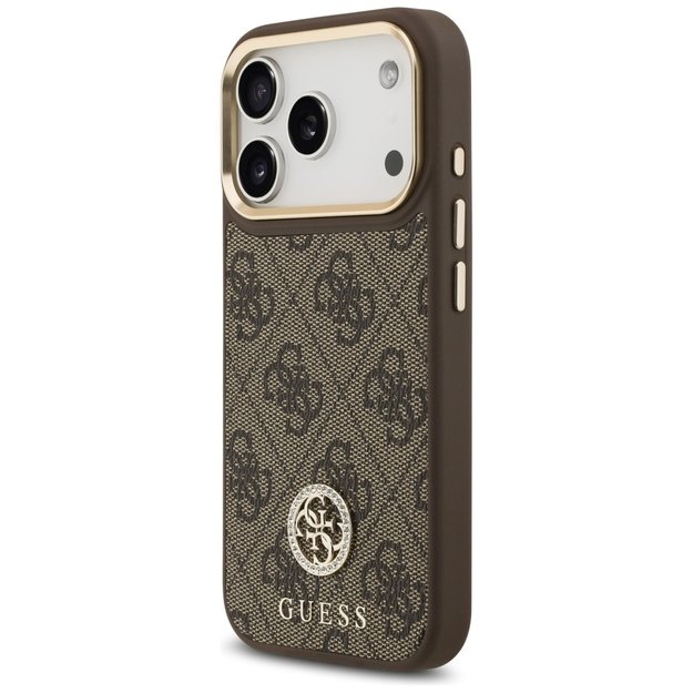 Guess 4G Strass Logo &amp  Big Strap Metal Buttons MagSafe Case for iPhone 17 Pro - Brown 1