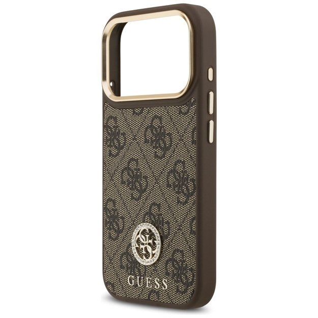 Guess 4G Strass Logo &amp  Big Strap Metal Buttons MagSafe Case for iPhone 17 Pro - Brown 5