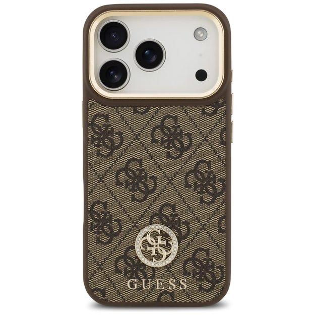 Guess 4G Strass Logo &amp  Big Strap Metal Buttons MagSafe Case for iPhone 17 Pro - Brown 2