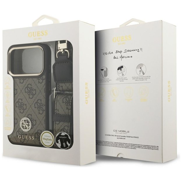 Guess 4G Strass Logo &amp  Big Strap Metal Buttons MagSafe Case for iPhone 17 Pro - Brown 8