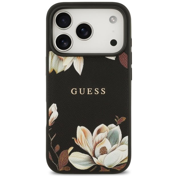 Guess Grained Flowers Classic Logo MagSafe case for iPhone 17 Pro - black 2