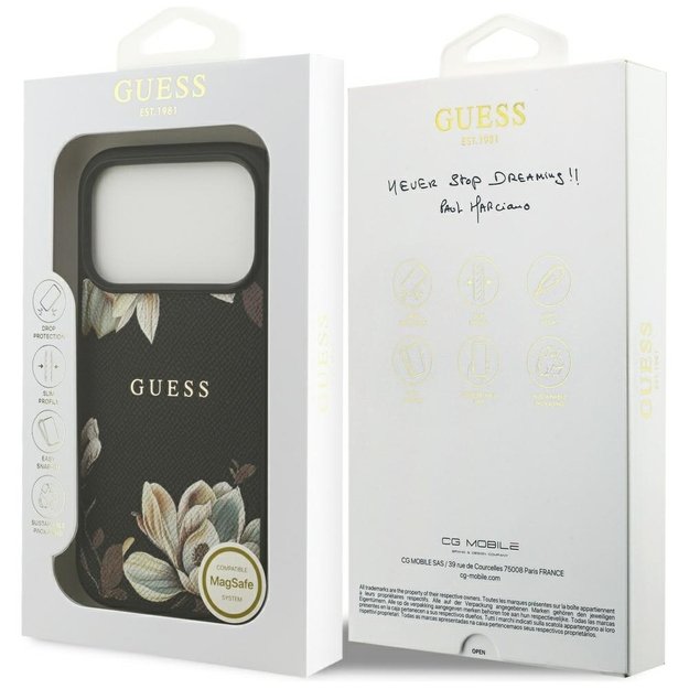 Guess Grained Flowers Classic Logo MagSafe case for iPhone 17 Pro - black 7