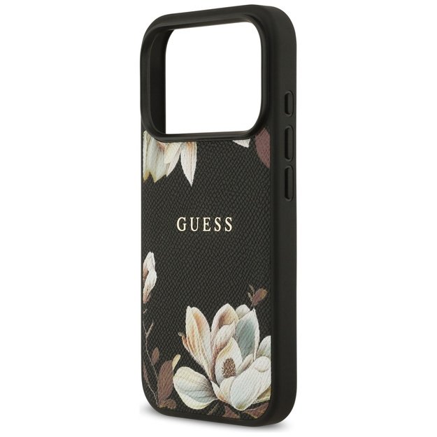Guess Grained Flowers Classic Logo MagSafe case for iPhone 17 Pro - black 5