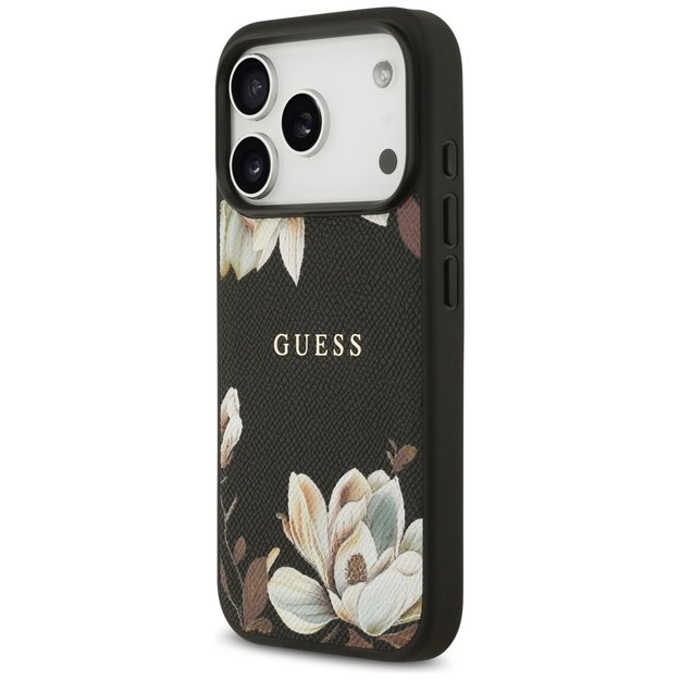 Guess Grained Flowers Classic Logo MagSafe case for iPhone 17 Pro - black 1