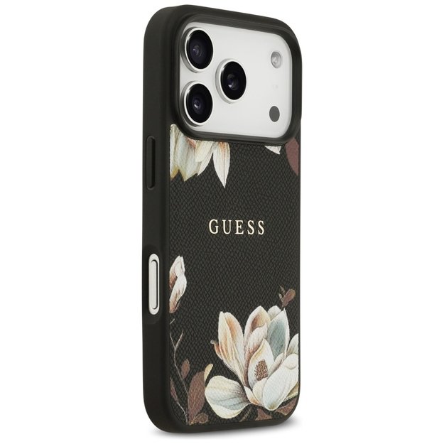 Guess Grained Flowers Classic Logo MagSafe case for iPhone 17 Pro - black 3