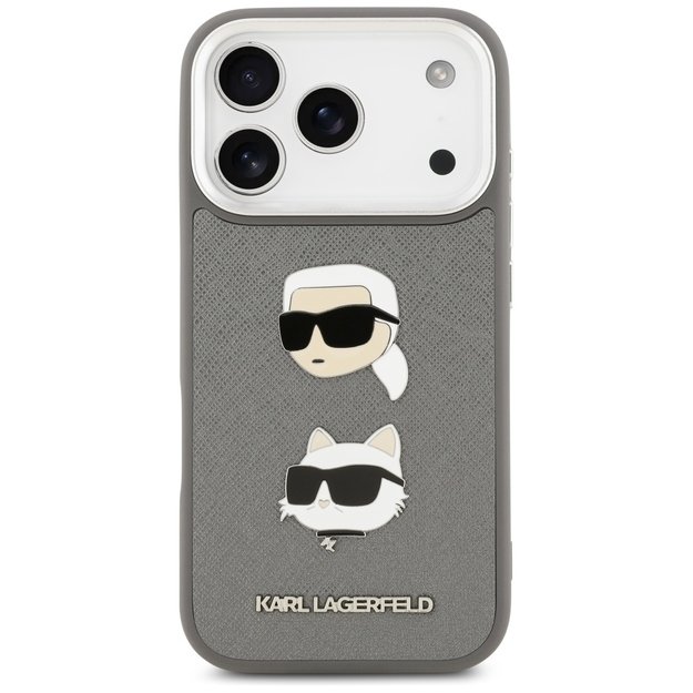 Karl Lagerfeld FW Grained Karl &amp  Choupette Heads Pins &amp  Logo iPhone 17 Pro Case - Gray 2