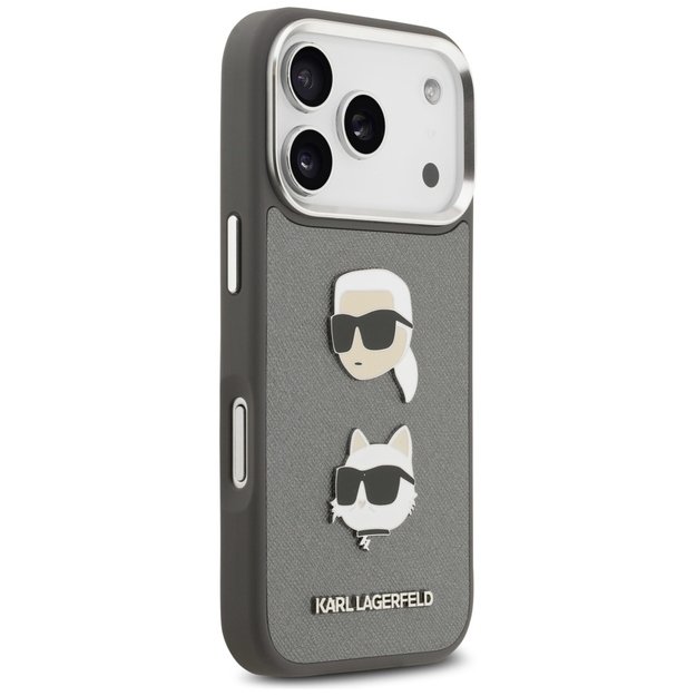 Karl Lagerfeld FW Grained Karl &amp  Choupette Heads Pins &amp  Logo iPhone 17 Pro Case - Gray 3