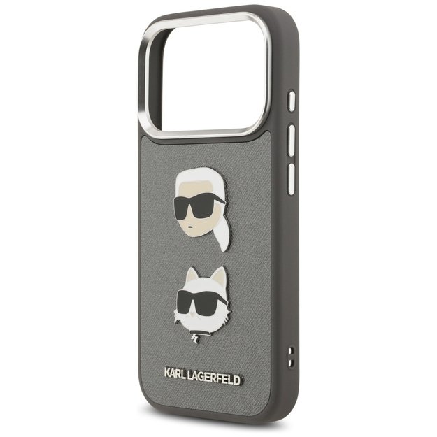 Karl Lagerfeld FW Grained Karl &amp  Choupette Heads Pins &amp  Logo iPhone 17 Pro Case - Gray 5