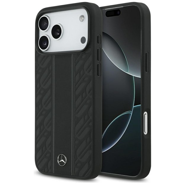 Mercedes Leather Laurel Leaves Stripes MagSafe Case for iPhone 17 Pro Max - Black