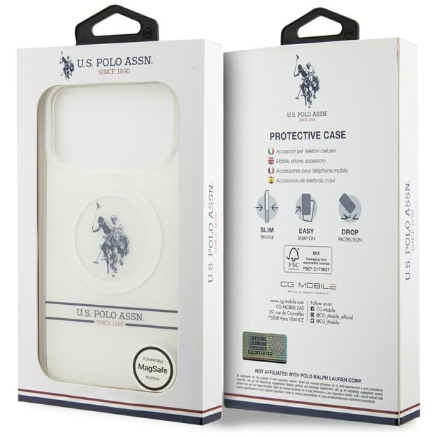 US Polo DH and Bottom Stripe Logo MagSafe Case for iPhone 17 Pro Max - White 7