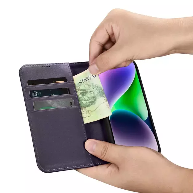 iCarer Wallet Case 2in1 Cover iPhone 14 Plus Anti-RFID Leather Flip Case Dark Purple (WMI14220727-DP) 12
