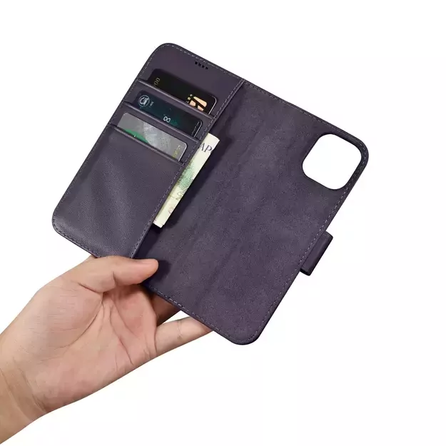 iCarer Wallet Case 2in1 Cover iPhone 14 Plus Anti-RFID Leather Flip Case Dark Purple (WMI14220727-DP) 13