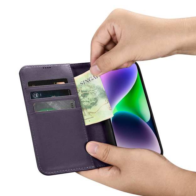 iCarer Wallet Case 2in1 Cover iPhone 14 Plus Anti-RFID Leather Flip Case Dark Purple (WMI14220727-DP) 16