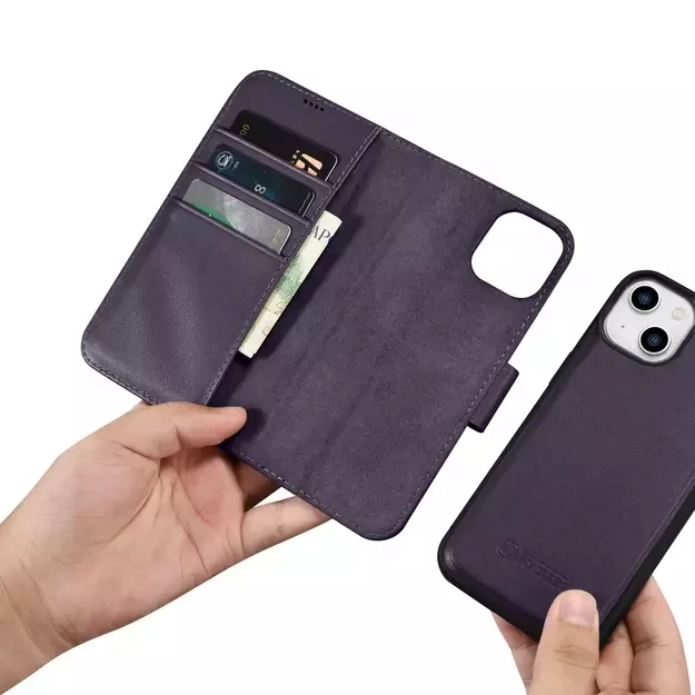 iCarer Wallet Case 2in1 Cover iPhone 14 Plus Anti-RFID Leather Flip Case Dark Purple (WMI14220727-DP) 14