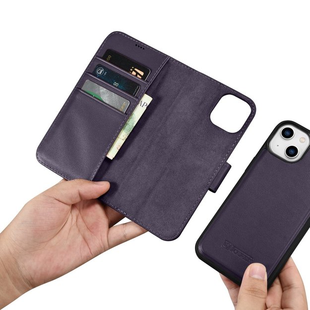 iCarer Wallet Case 2in1 Cover iPhone 14 Plus Anti-RFID Leather Flip Case Dark Purple (WMI14220727-DP) 18