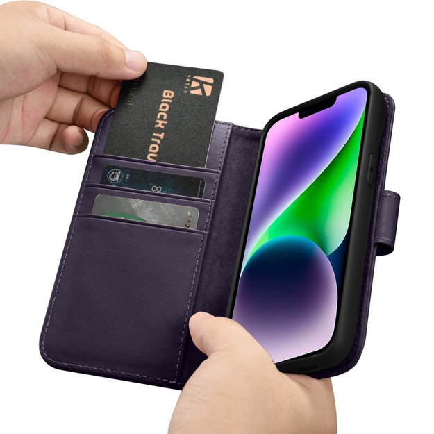 iCarer Wallet Case 2in1 Cover iPhone 14 Plus Anti-RFID Leather Flip Case Dark Purple (WMI14220727-DP) 20