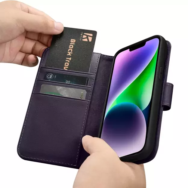 iCarer Wallet Case 2in1 Cover iPhone 14 Plus Anti-RFID Leather Flip Case Dark Purple (WMI14220727-DP) 15