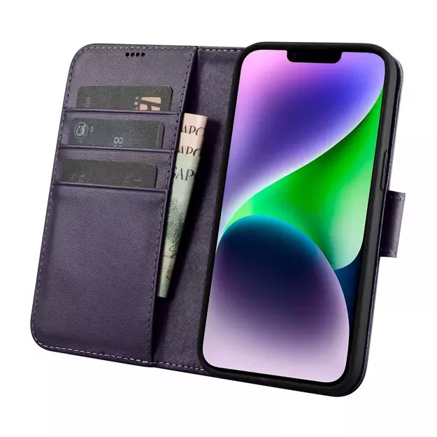 iCarer Wallet Case 2in1 Cover iPhone 14 Plus Anti-RFID Leather Flip Case Dark Purple (WMI14220727-DP) 2