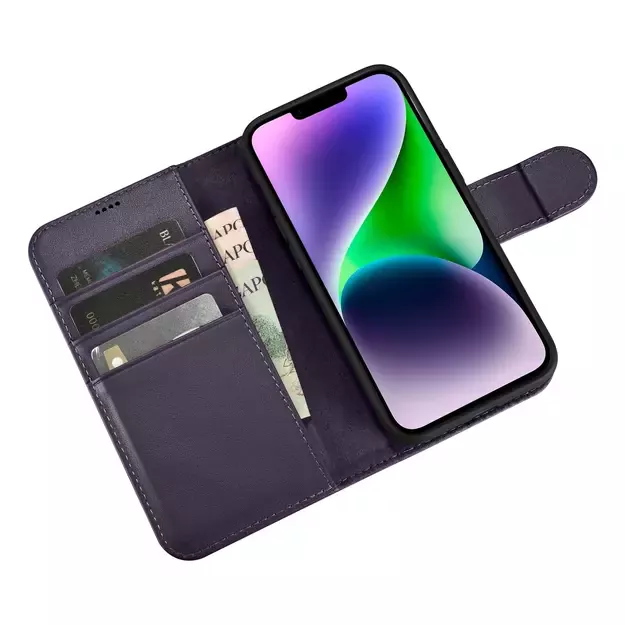 iCarer Wallet Case 2in1 Cover iPhone 14 Plus Anti-RFID Leather Flip Case Dark Purple (WMI14220727-DP) 9