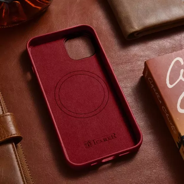 iCarer Case Leather case cover made of natural leather for iPhone 14 Plus red (compatible with MagSafe) 34