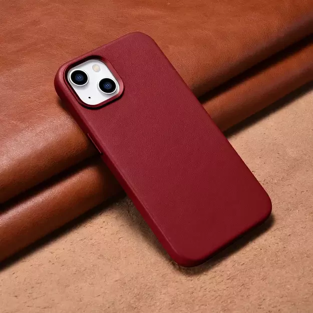 iCarer Case Leather case cover made of natural leather for iPhone 14 Plus red (compatible with MagSafe) 38