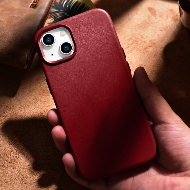 iCarer Case Leather case cover made of natural leather for iPhone 14 Plus red (compatible with MagSafe) 10