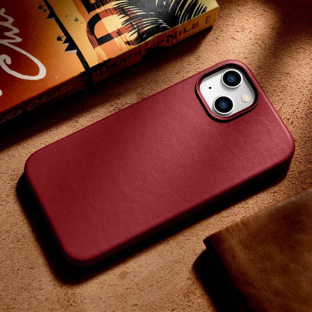 iCarer Case Leather case cover made of natural leather for iPhone 14 Plus red (compatible with MagSafe) 9
