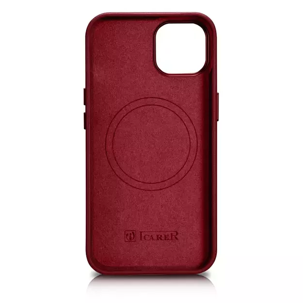 iCarer Case Leather case cover made of natural leather for iPhone 14 Plus red (compatible with MagSafe) 24