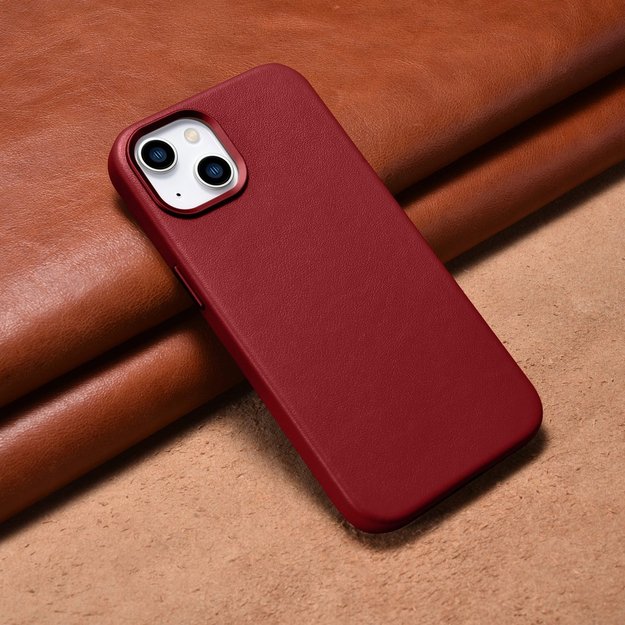 iCarer Case Leather case cover made of natural leather for iPhone 14 Plus red (compatible with MagSafe) 11