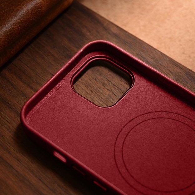 iCarer Case Leather case cover made of natural leather for iPhone 14 Plus red (compatible with MagSafe) 13
