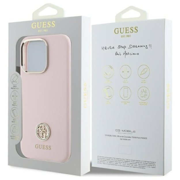 Guess Silicone Logo Strass 4G case for iPhone 16 Pro Max - light pink 7