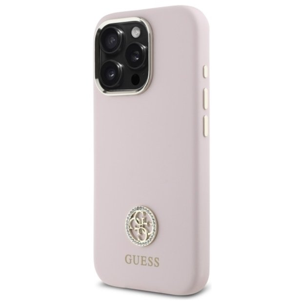 Guess Silicone Logo Strass 4G case for iPhone 16 Pro Max - light pink 1