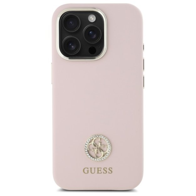 Guess Silicone Logo Strass 4G case for iPhone 16 Pro Max - light pink 2