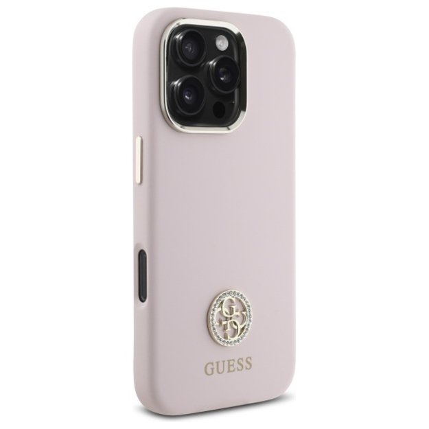 Guess Silicone Logo Strass 4G case for iPhone 16 Pro Max - light pink 3