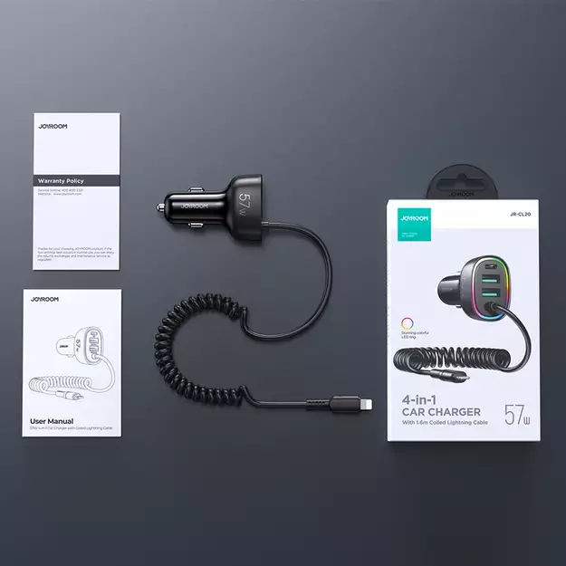 Joyroom fast car charger 4 in 1 PD, QC3.0, AFC, FCP with Lightning cable 1.6m 57W black (JR-CL20) 8