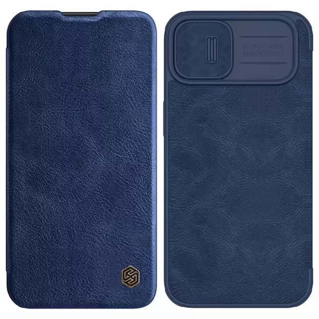 Nillkin Qin Leather Pro Case iPhone 14 Plus Camera Cover Holster Cover Flip Case Blue