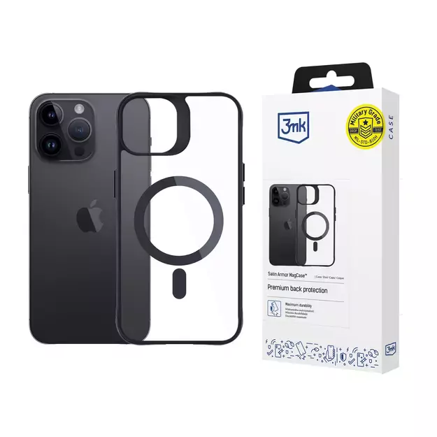 3mk Satin Armor MagCase with MagSafe for iPhone 14 Pro - Clear with Black Frame