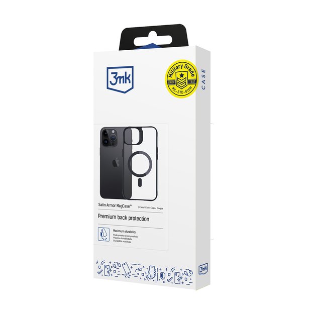 3mk Satin Armor MagCase with MagSafe for iPhone 14 Pro - Clear with Black Frame 3