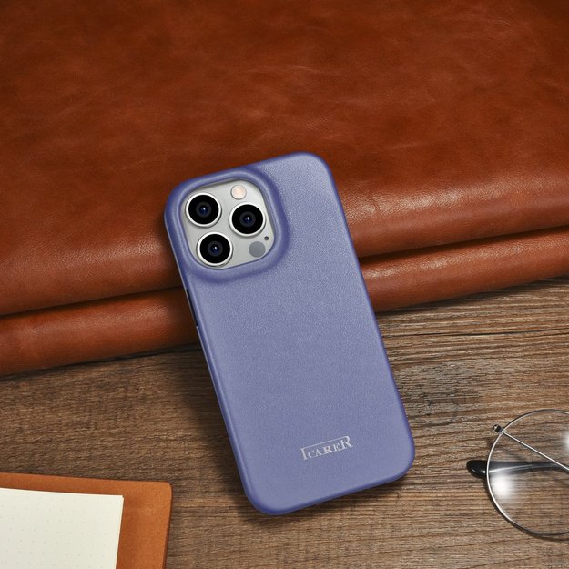 iCarer CE Premium Leather Folio Case iPhone 14 Pro Magnetic Flip Leather Folio Case MagSafe Light Purple (WMI14220714-LP) 22