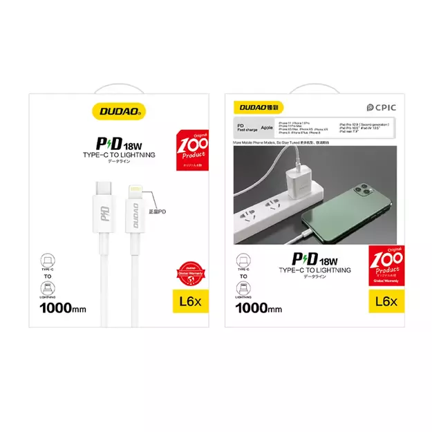 Dudao L6X USB-C - Lightning PD 20W 1m Cable - White 2