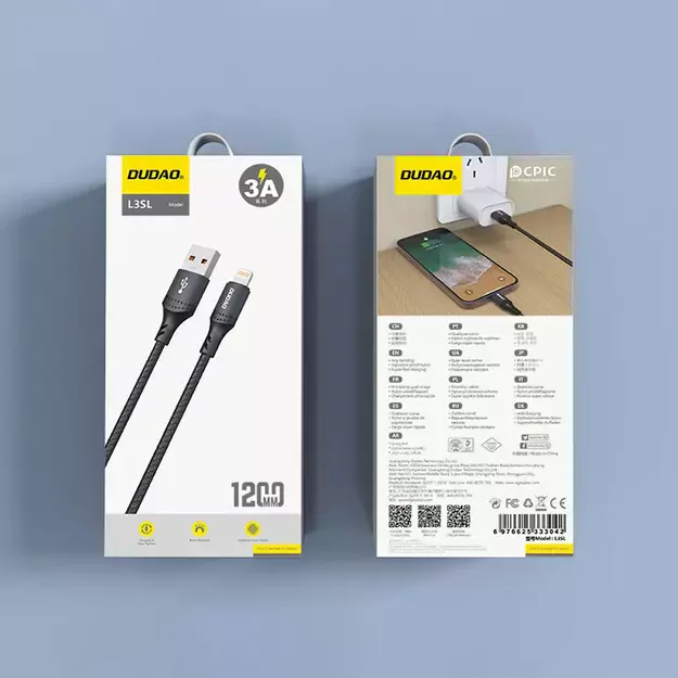 Dudao 3A 30W L3SL USB-A - Lightning Cable Braided 1.2m - Black 4
