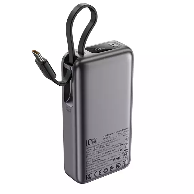 Acefast M7-10000 PD30W Powerbank with Built-in Cable - Black 1