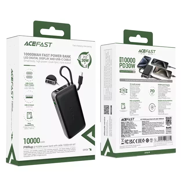 Acefast M7-10000 PD30W Powerbank with Built-in Cable - Black 4
