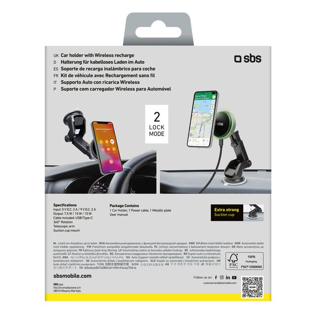 SBS TESUPMAGEXTWIR15W Telescopic Smartphone Holder with Wireless Charger, MagSafe Compatible, for Windshield and Dashboard - Black 6