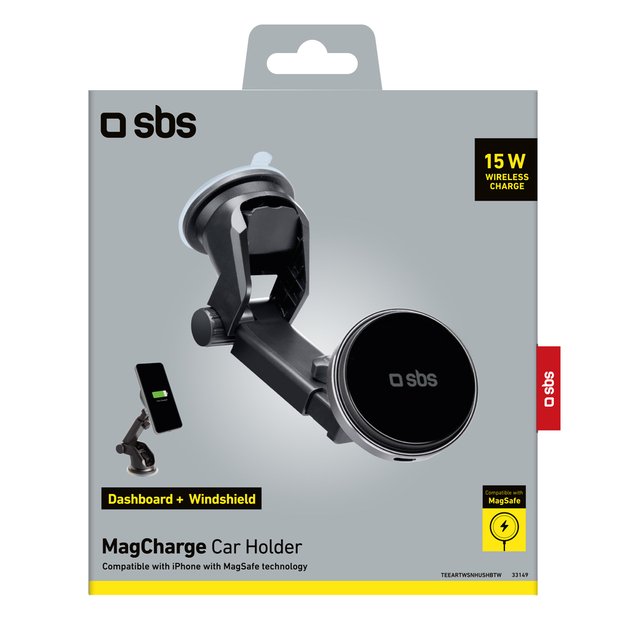 SBS TESUPMAGEXTWIR15W Telescopic Smartphone Holder with Wireless Charger, MagSafe Compatible, for Windshield and Dashboard - Black 5